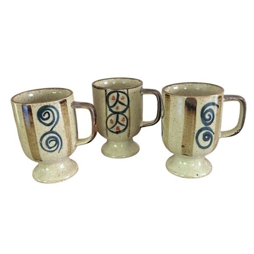 Otagiri 3 Vintage 70’s Coffer Mugs Speckled Stoneware‎ Brown circle design